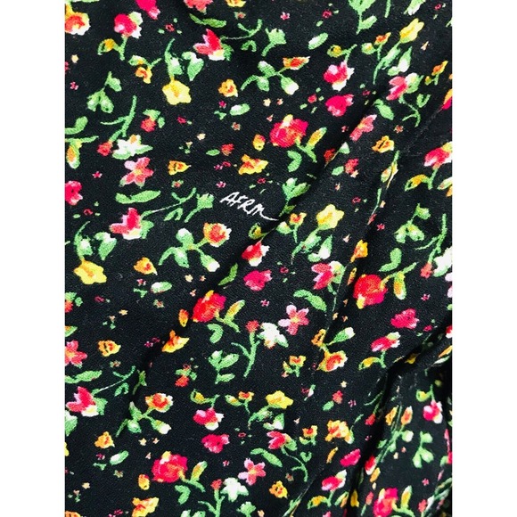 AFRM Top Garden Floral Blouse Puffed Drape Sleeve Black Viscose Zip, M - Picture 2 of 16